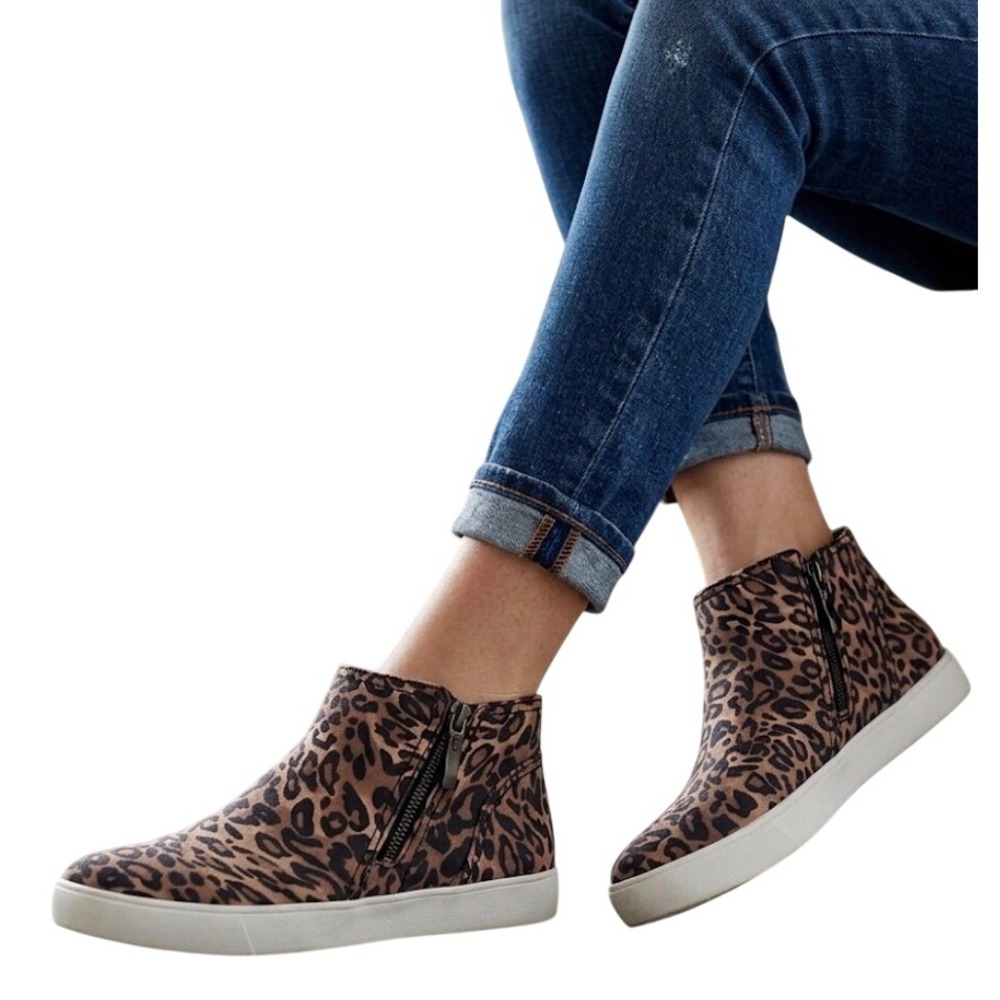 Naturalizer Leopard‎ Print High Top Sneaker Booties Brown Tan Zip Up Size 6